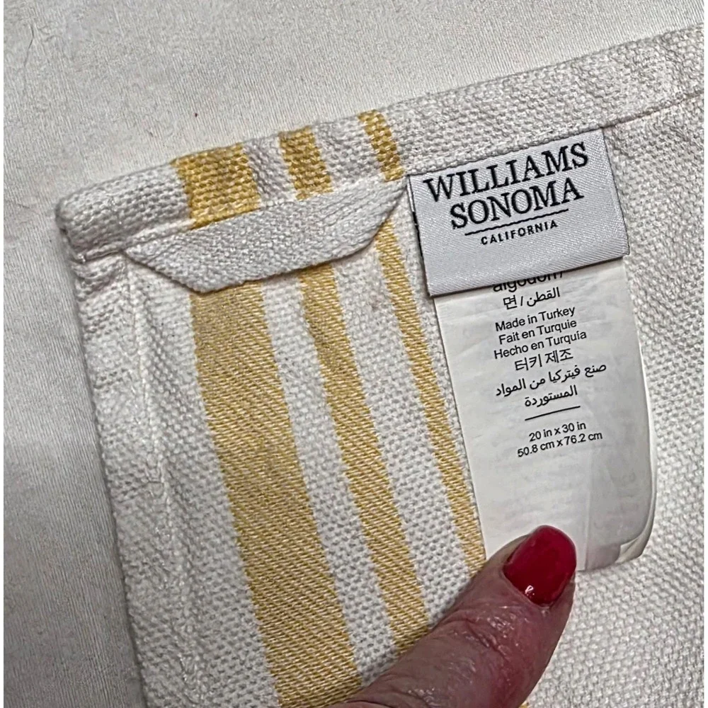 Williams Sonoma Classic Kitchen Tea Towel Yellow & White Logo Waffle 23